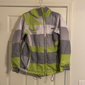 Grey, white and lime green snowboard/ski coat